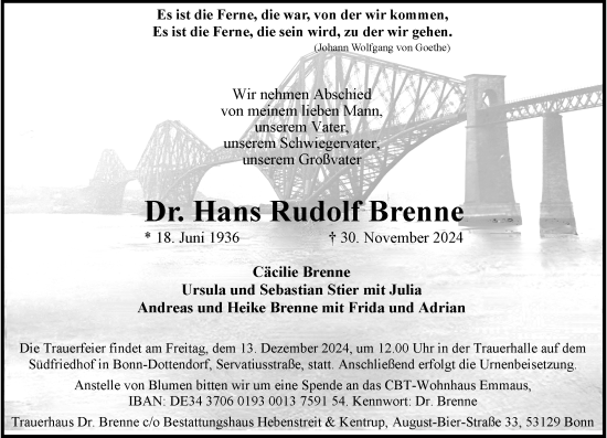 Anzeige von Hans Rudolf Brenne von General-Anzeiger Bonn