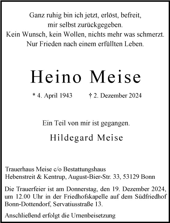 Anzeige von Heino Meise von General-Anzeiger Bonn