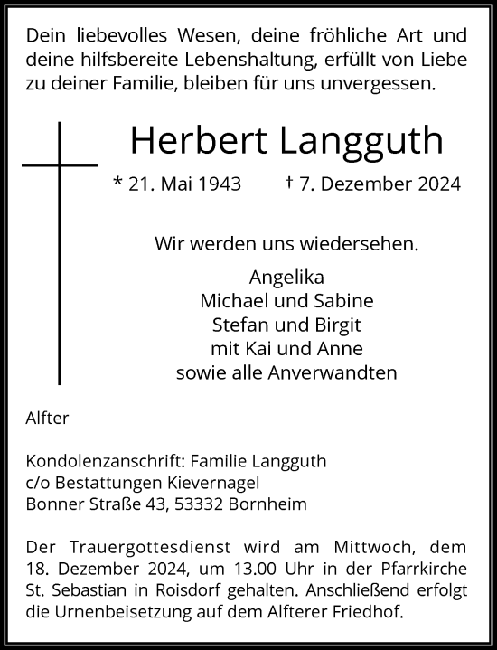 Anzeige von Herbert Langguth von General-Anzeiger Bonn