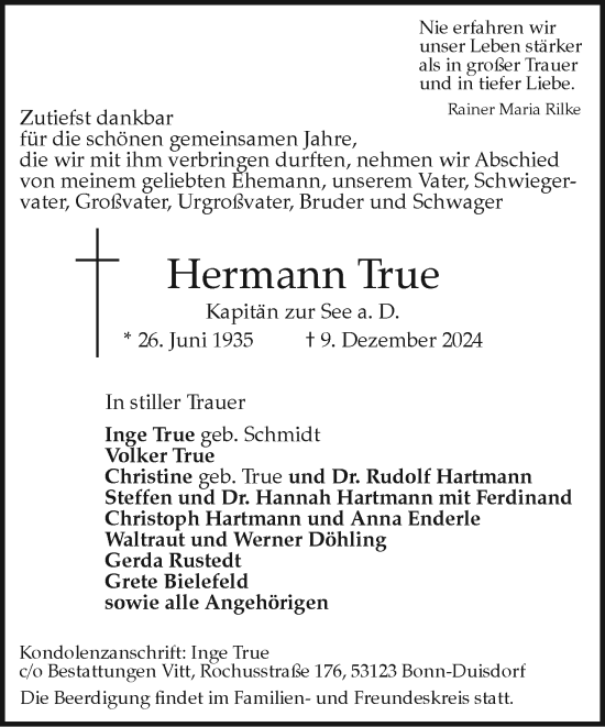 Anzeige von Hermann True von General-Anzeiger Bonn