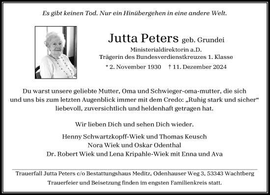 Anzeige von Jutta Peters von General-Anzeiger Bonn