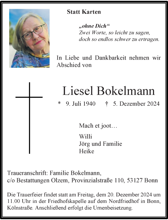 Anzeige von Liesel Bokelmann von General-Anzeiger Bonn