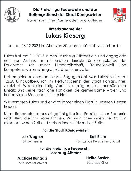 Anzeige von Lukas Kieserg von General-Anzeiger Bonn