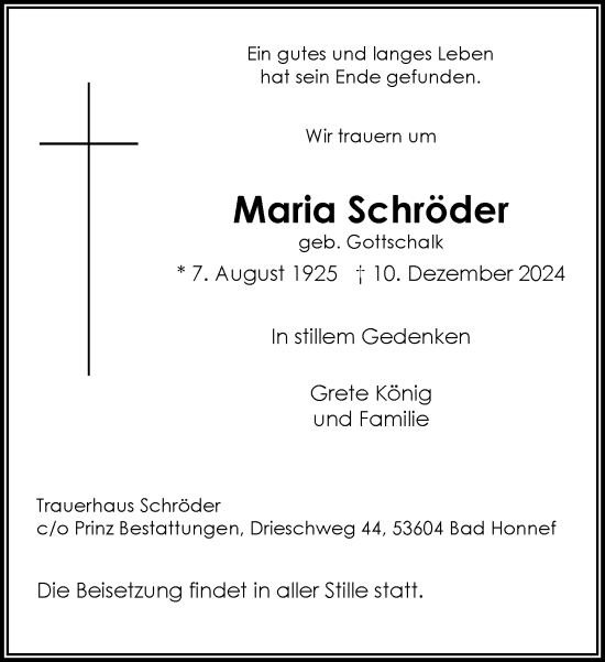 Anzeige von Maria Schröder von General-Anzeiger Bonn