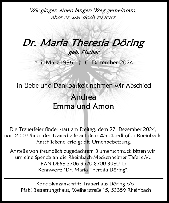 Anzeige von Maria Theresia Döring von General-Anzeiger Bonn