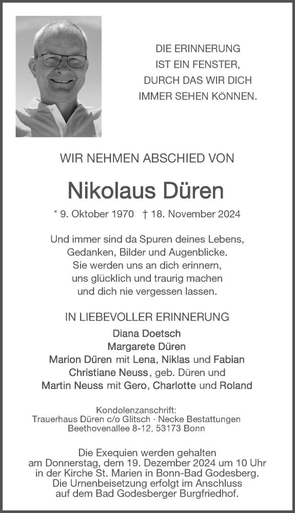  Traueranzeige für Nikolaus Düren vom 07.12.2024 aus General-Anzeiger Bonn