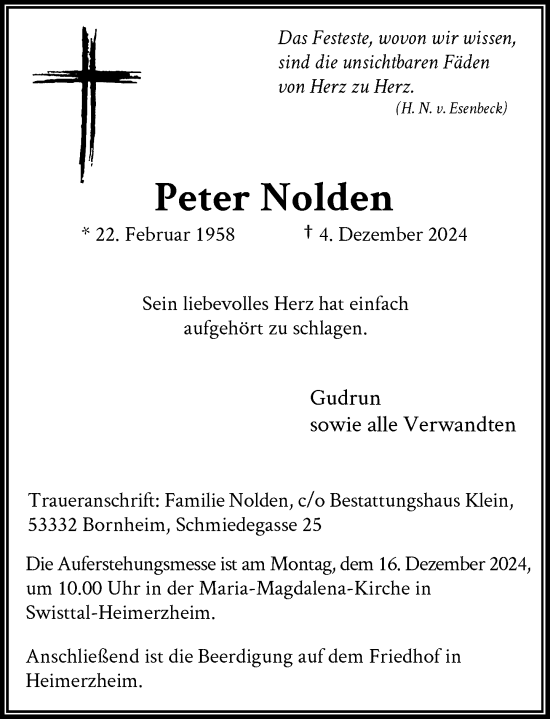 Anzeige von Peter Nolden von General-Anzeiger Bonn