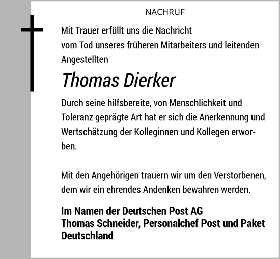 Anzeige von Thomas Dierker von General-Anzeiger Bonn