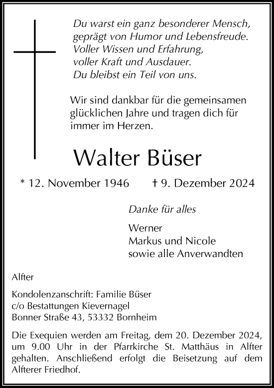 Anzeige von Walter Büser von General-Anzeiger Bonn