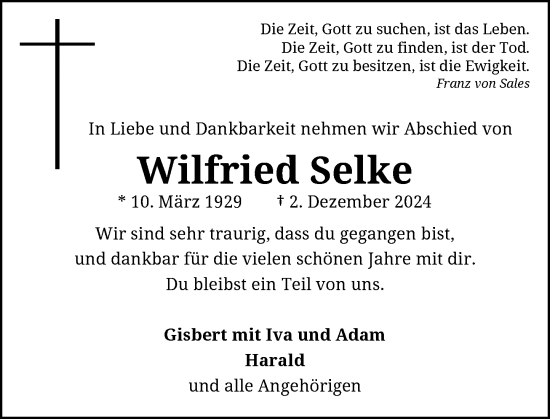 Anzeige von Wilfried Selke von General-Anzeiger Bonn