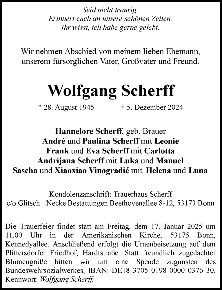  Traueranzeige für Wolfgang Scherff vom 14.12.2024 aus General-Anzeiger Bonn