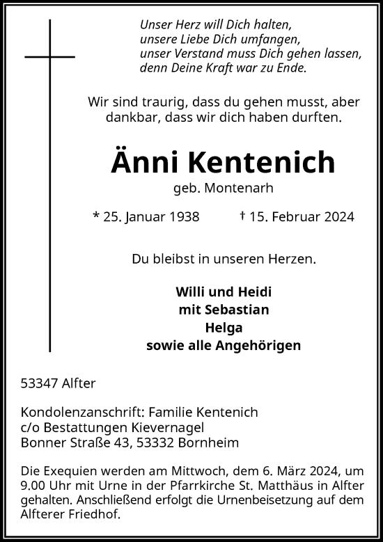 Anzeige von Änni Kentenich von General-Anzeiger Bonn