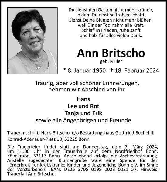 Anzeige von Ann Britscho von General-Anzeiger Bonn