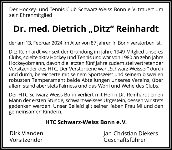 Anzeige von Dietrich    Reinhardt von General-Anzeiger Bonn