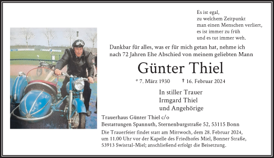 Anzeige von Günter Thiel von General-Anzeiger Bonn