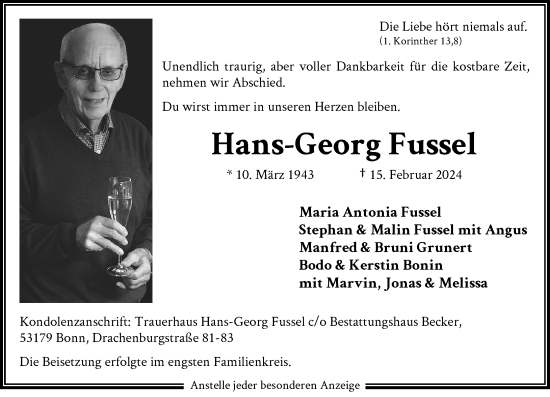 Anzeige von Hans-Georg Fussel von General-Anzeiger Bonn
