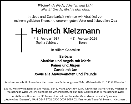 Anzeige von Heinrich Kietzmann von General-Anzeiger Bonn