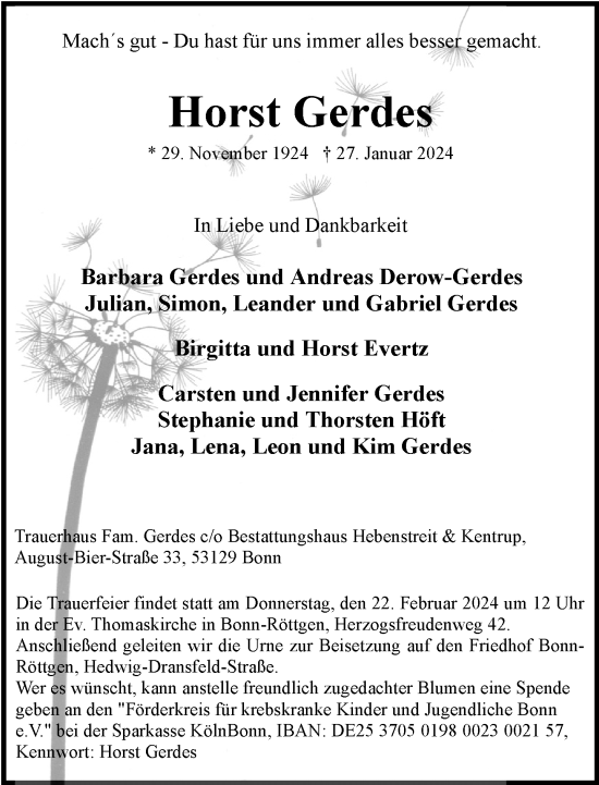 Anzeige von Horst Gerdes von General-Anzeiger Bonn