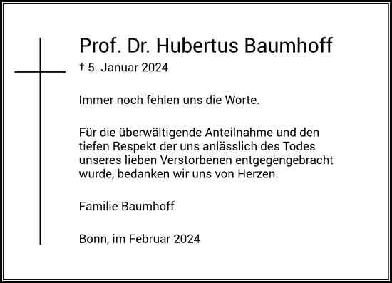 Anzeige von Hubertus Baumhoff von General-Anzeiger Bonn