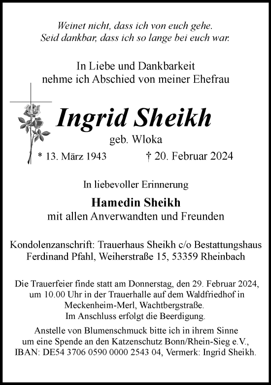 Anzeige von Ingrid Sheikh von General-Anzeiger Bonn