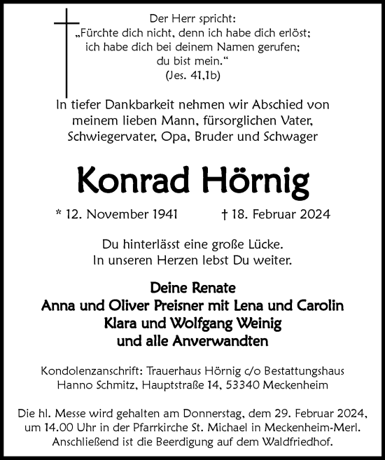 Anzeige von Konrad Hörnig von General-Anzeiger Bonn