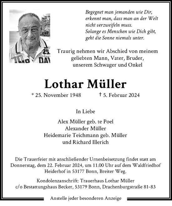 Anzeige von Lothar Müller von General-Anzeiger Bonn