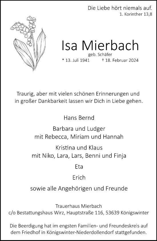 Anzeige von lsa Mierbach von General-Anzeiger Bonn