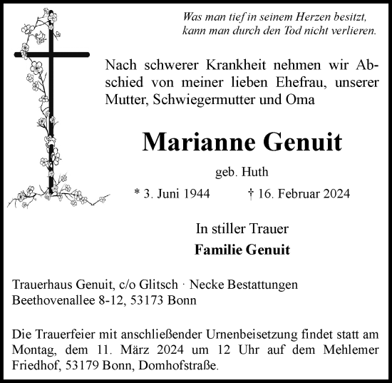 Anzeige von Marianne Genuit von General-Anzeiger Bonn