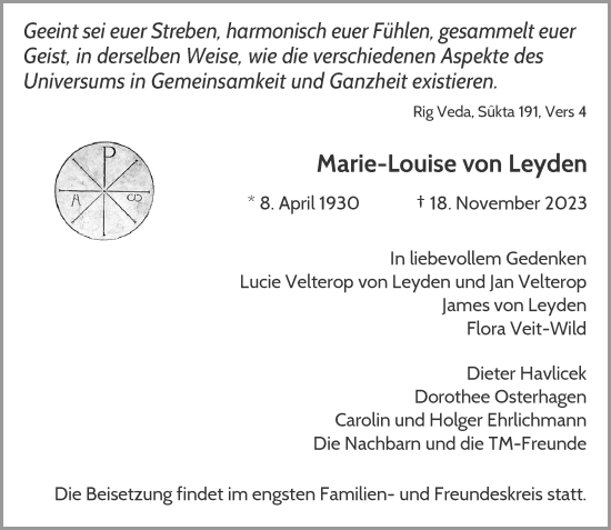 Anzeige von Marie-Louise von Leyden von General-Anzeiger Bonn
