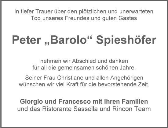 Anzeige von Peter Spieshöfer von General-Anzeiger Bonn