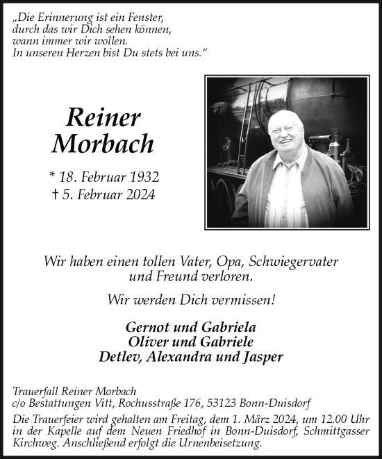 Anzeige von Reiner Morbach von General-Anzeiger Bonn