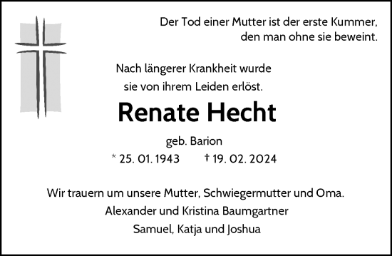 Anzeige von Renate Hecht von General-Anzeiger Bonn
