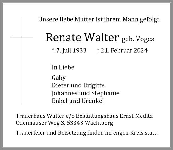 Anzeige von Renate Walter von General-Anzeiger Bonn