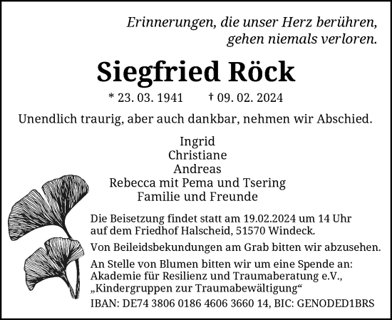Anzeige von Siegfried Röck von General-Anzeiger Bonn