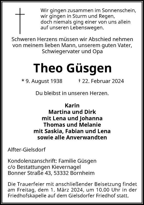 Anzeige von Theo Güsgen von General-Anzeiger Bonn