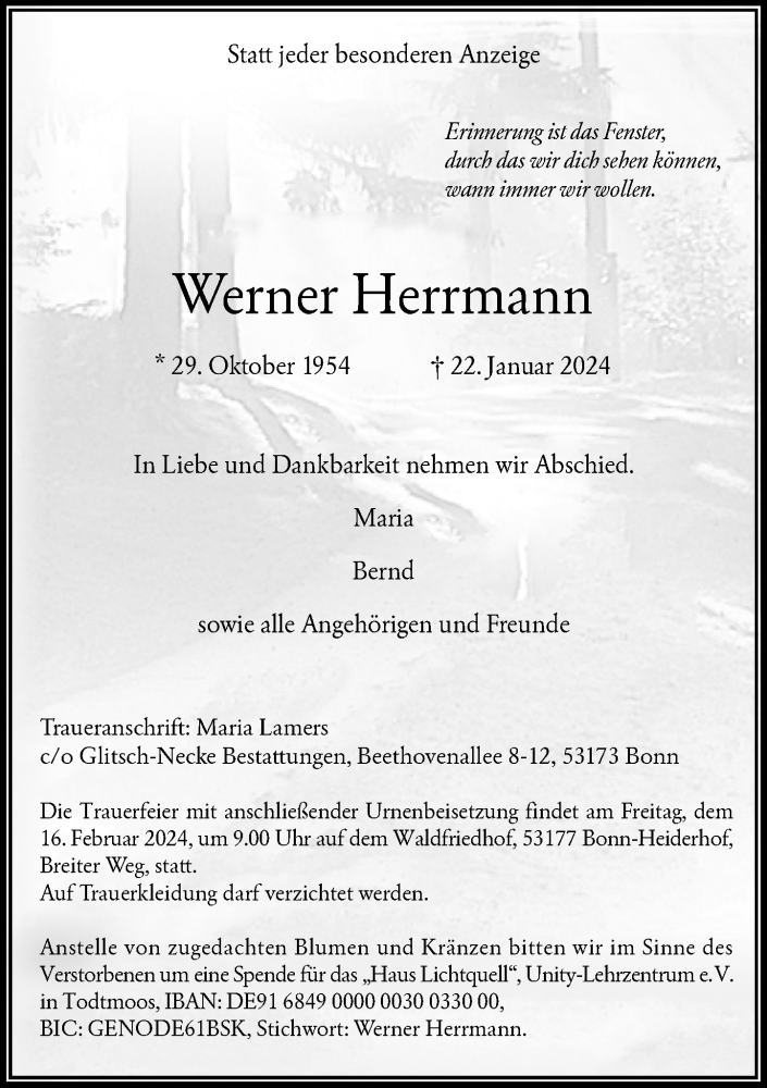  Traueranzeige für Werner Herrmann vom 10.02.2024 aus General-Anzeiger Bonn