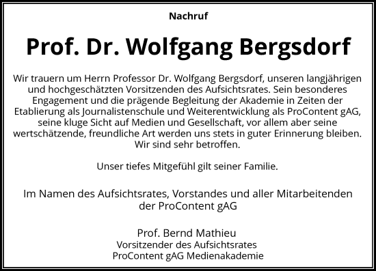 Anzeige von Wolfgang Bergsdorf von General-Anzeiger Bonn