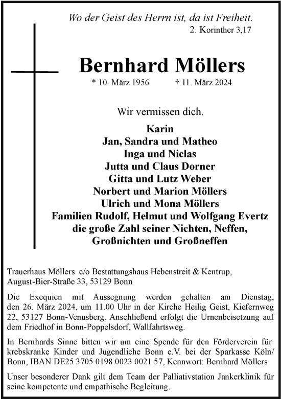 Anzeige von Bernhard Möllers von General-Anzeiger Bonn