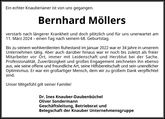 Anzeige von Bernhard Möllers von General-Anzeiger Bonn