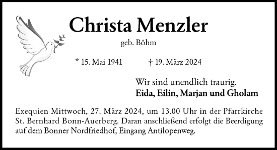 Anzeige von Christa Menzler von General-Anzeiger Bonn