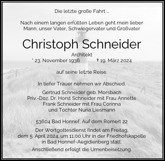 Anzeige von Christoph Schneider von General-Anzeiger Bonn
