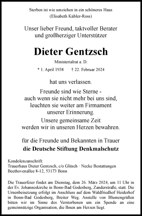 Anzeige von Dieter Gentzsch von General-Anzeiger Bonn
