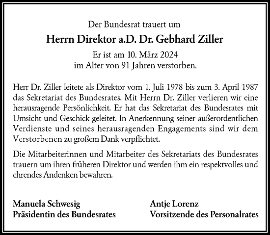 Anzeige von Gebhard Ziller von General-Anzeiger Bonn
