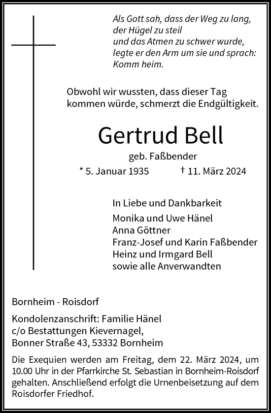 Anzeige von Gertrud Bell von General-Anzeiger Bonn
