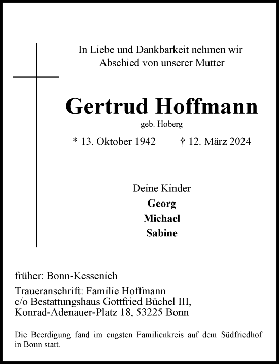 Anzeige von Gertrud Hoffmann von General-Anzeiger Bonn