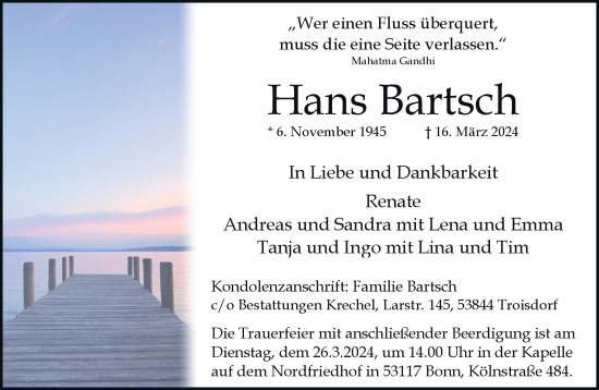 Anzeige von Hans Bartsch von General-Anzeiger Bonn