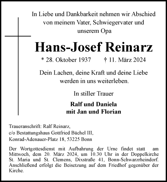 Anzeige von Hans-Josef Reinarz von General-Anzeiger Bonn