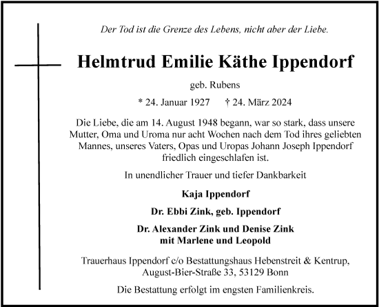 Anzeige von Helmtrud Emilie Käthe Ippendorf von General-Anzeiger Bonn