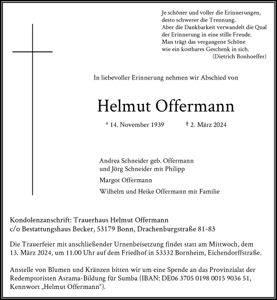 Anzeige von Helmut Offermann von General-Anzeiger Bonn