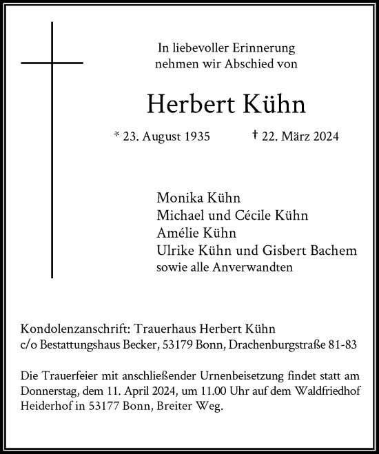 Anzeige von Herbert Kühn von General-Anzeiger Bonn